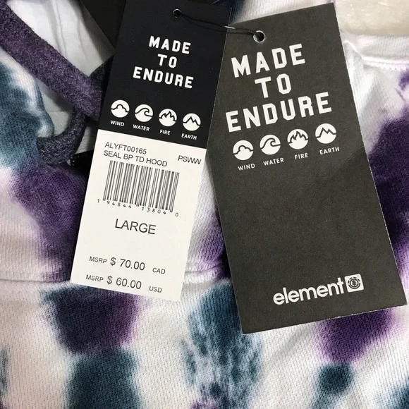Element Seal BP TD Hoodie Men’s Sz L Tie Dye Multicolor Kangaroo Pocket Pullover - Picture 8 of 16